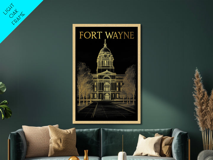 Fort Wayne Indiana travel, Metallic Gold Print, Modern Skyline Wall Print, Metal Art, Wood Framed Art, Adventure Lover Gift