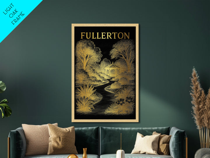Fullerton California travel, Metallic Gold Print, Modern Skyline Wall Print, Metal Art, Wood Framed Art, Adventure Lover Gift