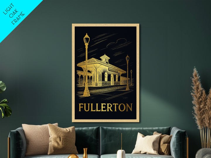 Fullerton California art, Metallic Gold Art, Housewarming Gift, Metal Art, Wood Framed Art, Newlywed Travel Gift