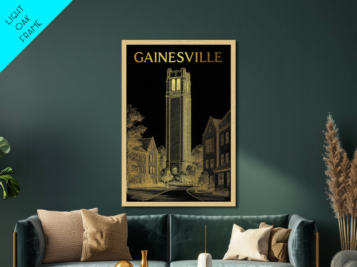 Gainesville Florida travel, Metallic Gold Print, Closing Gift, Metal Art, Wood Framed Art, Anniversary Travel Gift
