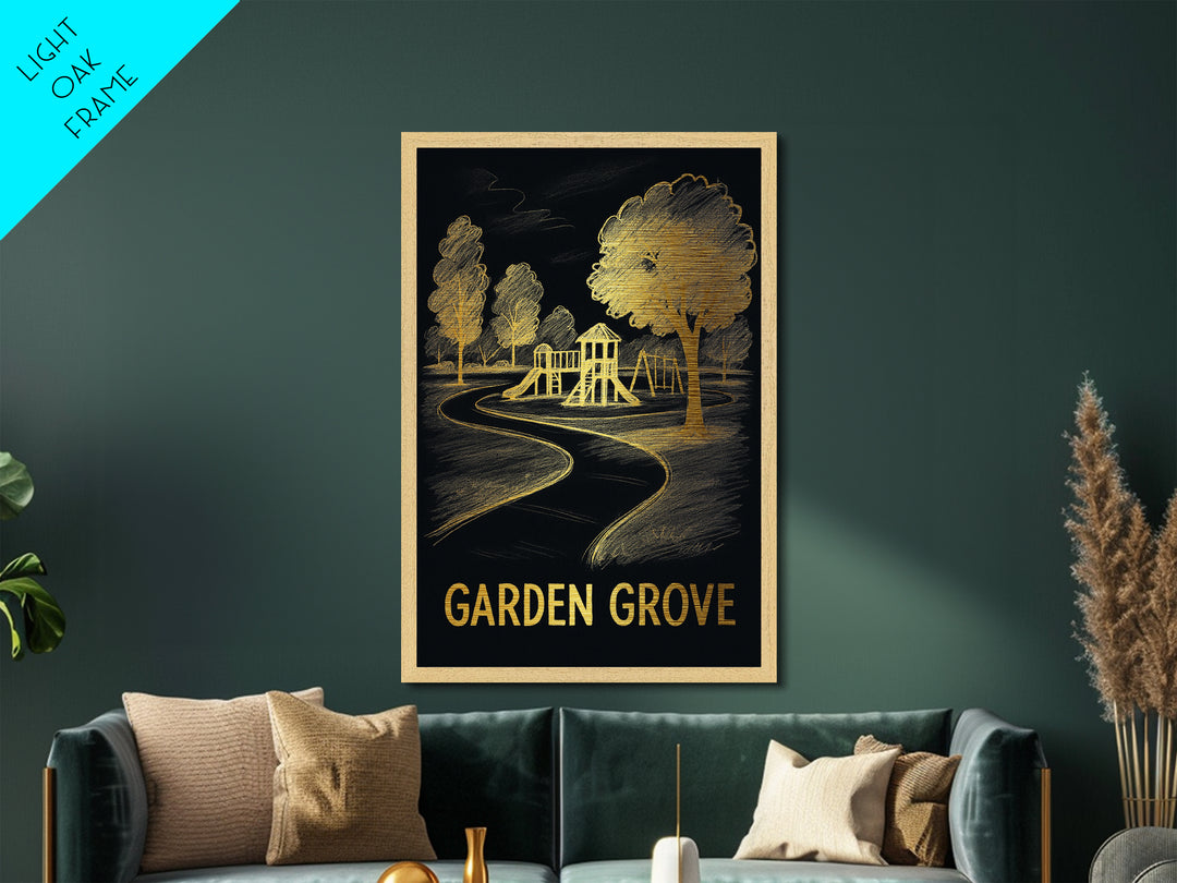 Garden Grove California art, Metallic Gold Art, Travel Art Prints, Metal Art, Wood Framed Art, Adventure Lover Gift