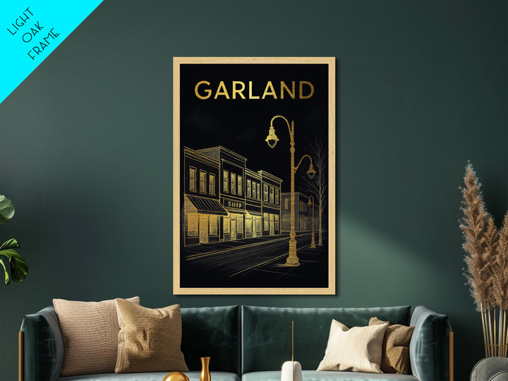 Garland Texas travel, Metallic Gold Print, Modern House Art, Metal Art, Wood Framed Art, Traveler Gift