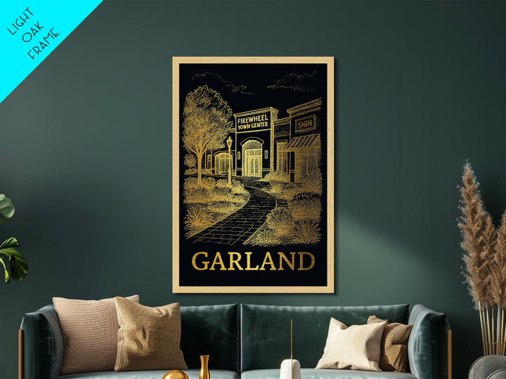 Garland Texas art, Metallic Gold Art, Modern House Art, Metal Art, Wood Framed Art, Graduation Travel Gift