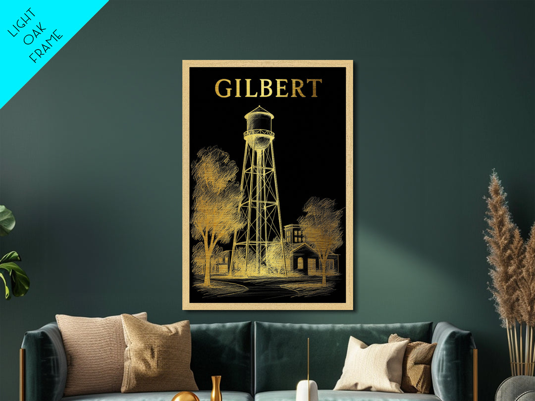 Gilbert Arizona travel, Metallic Gold Print, College Dorm Décor, Metal Art, Wood Framed Art, Graduation Travel Gift
