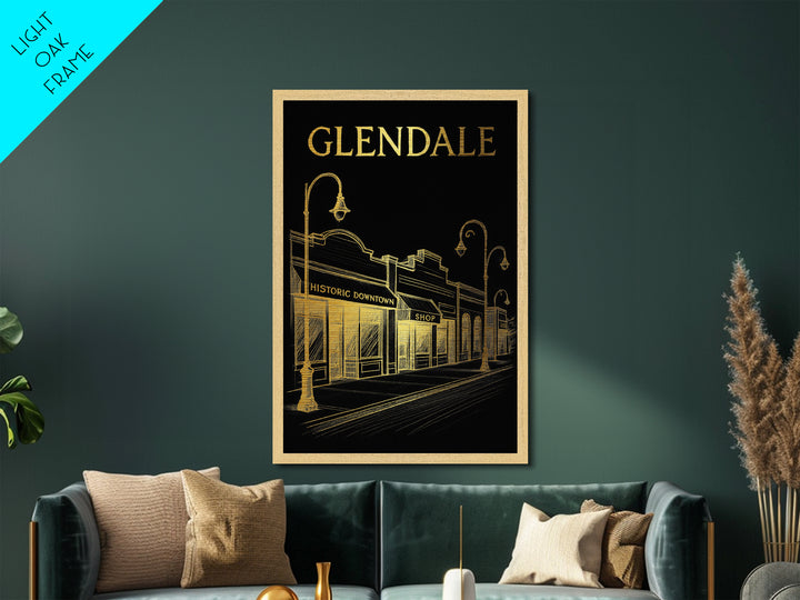 Glendale Arizona art, Metallic Gold Art, Housewarming Gift, Metal Art, Wood Framed Art, Newlywed Travel Gift