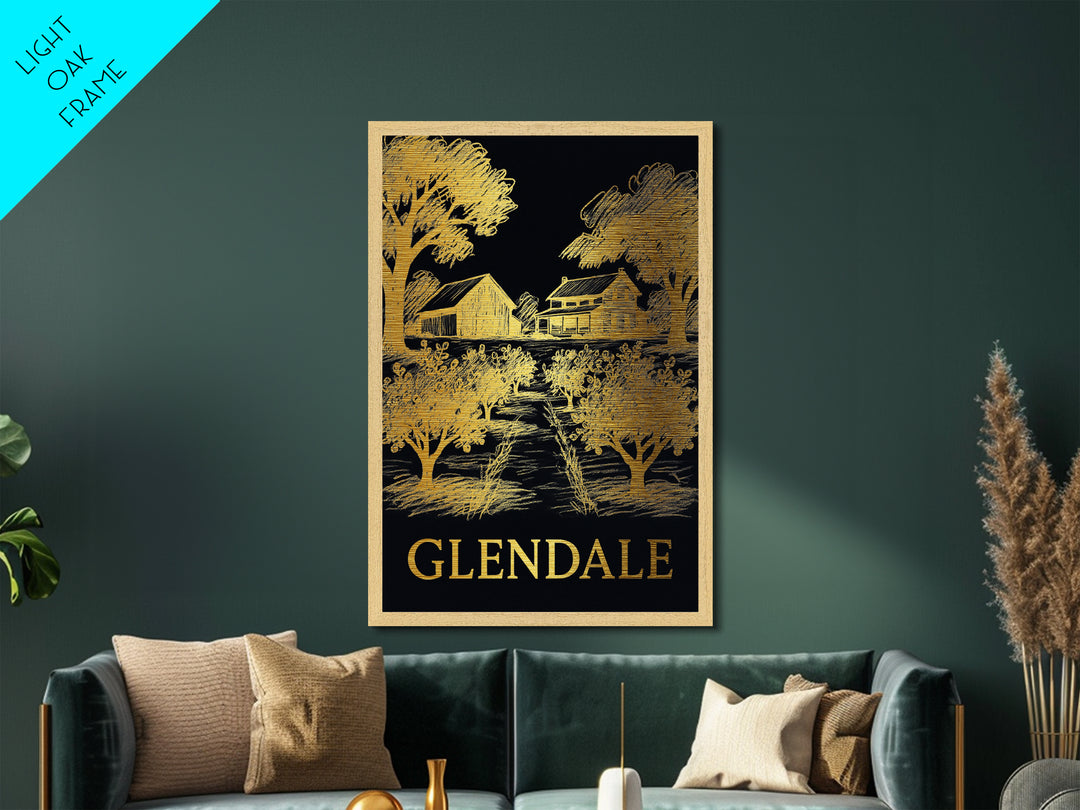 Glendale California art, Metallic Gold Art, Office Decor, Metal Art, Wood Framed Art, Graduation Travel Gift