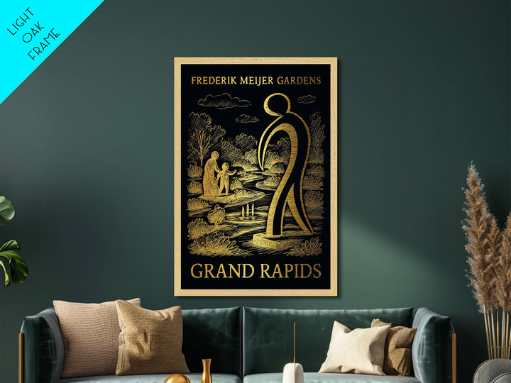 Grand Rapids Michigan art, Metallic Gold Art, Office Decor, Metal Art, Wood Framed Art, Graduation Travel Gift