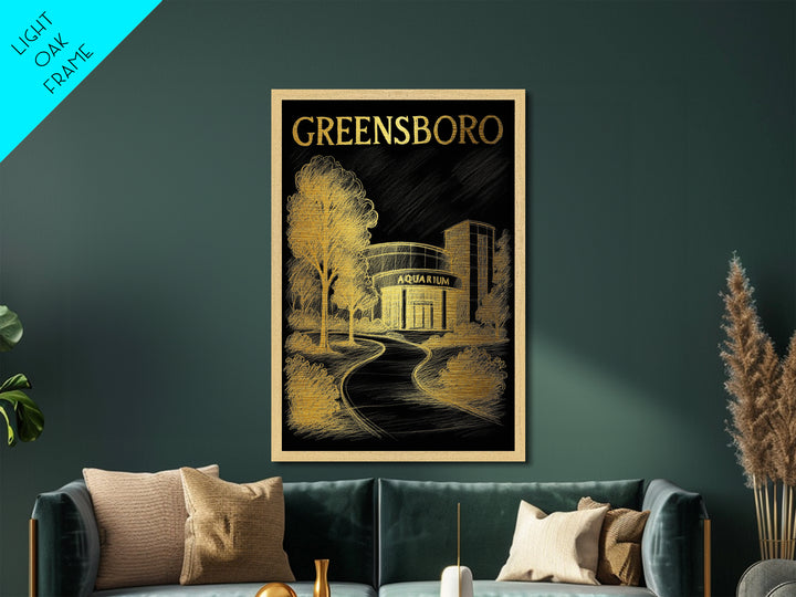Greensboro North Carolina travel, Metallic Gold Print, College Dorm Décor, Metal Art, Wood Framed Art, Graduation Travel Gift