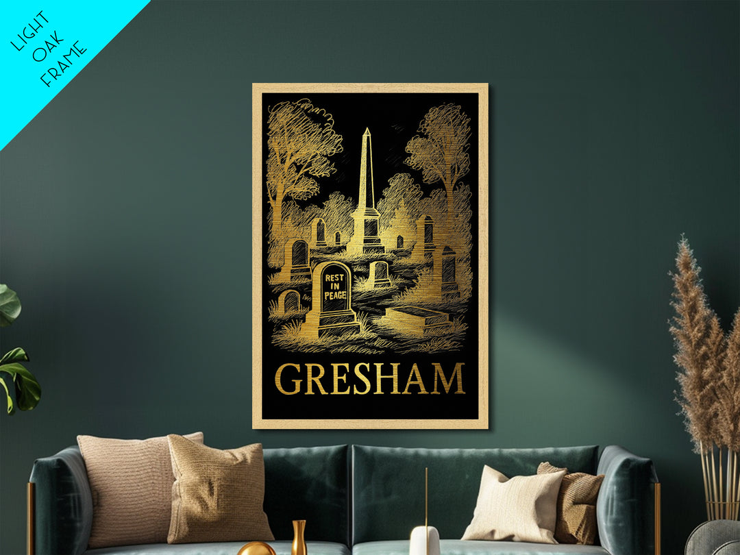 Gresham Oregon art, Metallic Gold Art, Housewarming Gift, Metal Art, Wood Framed Art, Newlywed Travel Gift, Honeymoon Gift