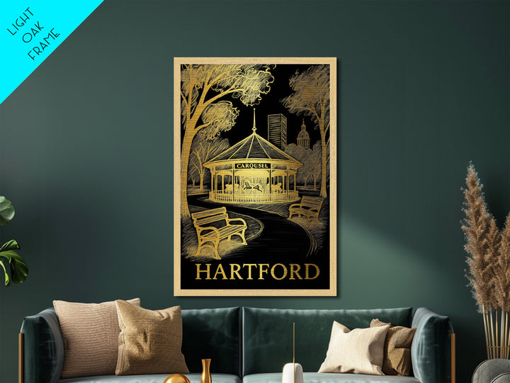 Hartford Connecticut art, Metallic Gold Art, Travel Art Prints, Metal Art, Wood Framed Art, Adventure Lover Gift, Traveler Gift