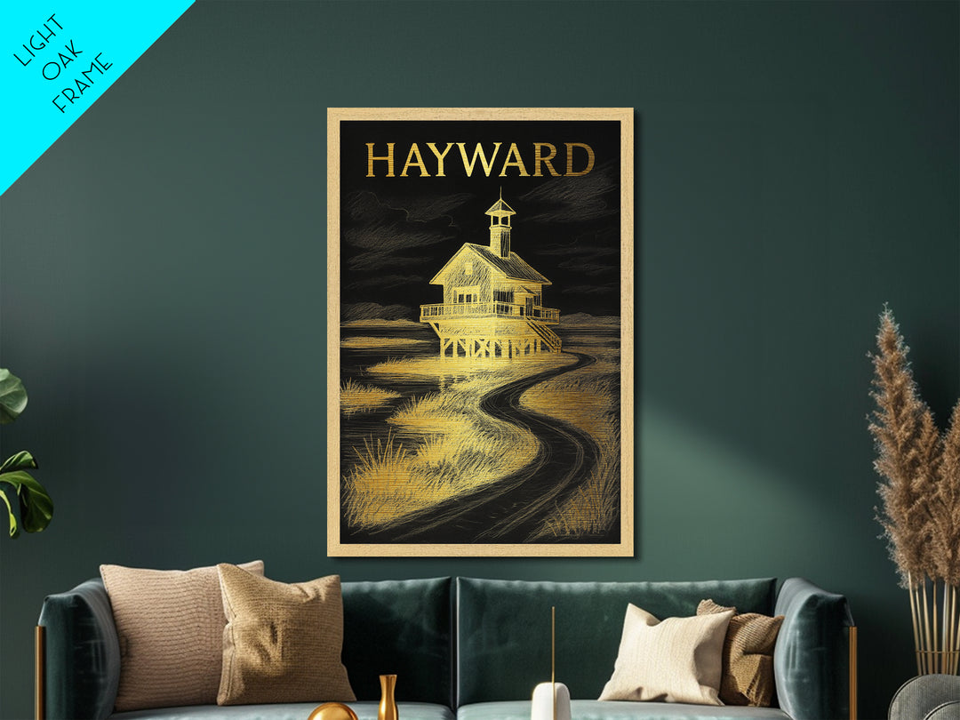 Hayward California travel, Metallic Gold Print, Modern House Art, Metal Art, Wood Framed Art, Traveler Gift, Destination Gift