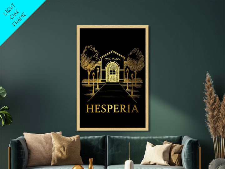 Hesperia California art, Metallic Gold Art, Housewarming Gift, Metal Art, Wood Framed Art, Newlywed Travel Gift, Honeymoon Gift