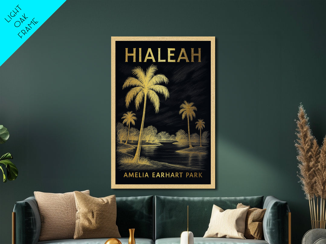 Hialeah Florida travel, Metallic Gold Print, Closing Gift, Metal Art, Wood Framed Art, Anniversary Travel Gift, Retirement Travel Gift