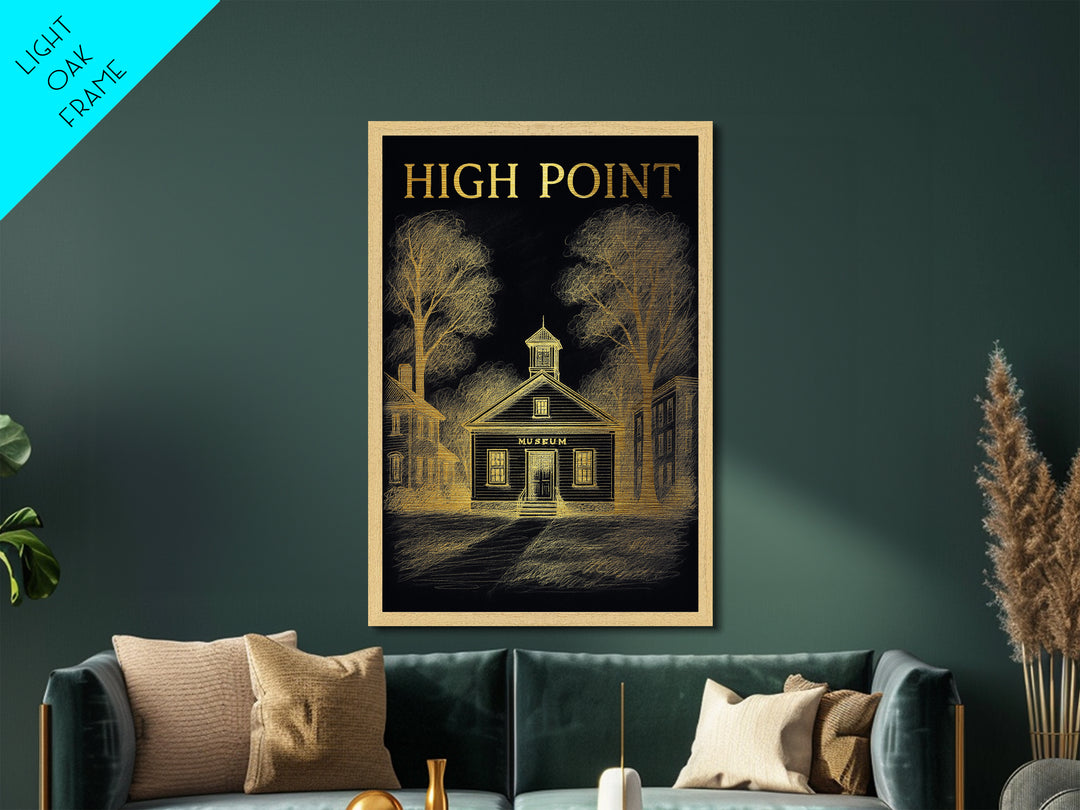High Point North Carolina travel, Metallic Gold Print, Modern House Art, Metal Art, Wood Framed Art, Wanderlust Gift, Travel Art Prints