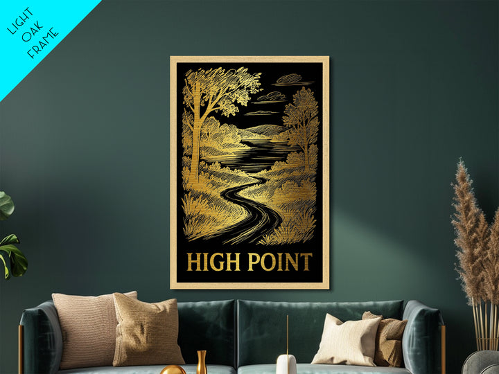 High Point North Carolina art, Metallic Gold Art, Travel Art Prints, Metal Art, Wood Framed Art, Adventure Lover Gift, Traveler Gift