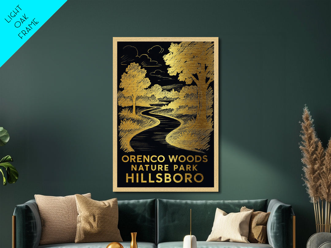 Hillsboro Oregon art, Metallic Gold Art, Modern House Art, Metal Art, Wood Framed Art, Graduation Travel Gift, Travel Gift