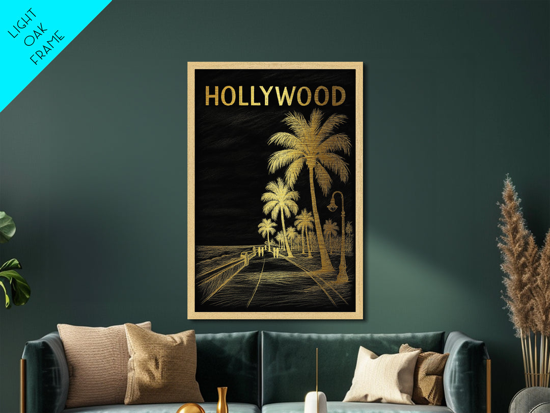 Hollywood Florida travel, Metallic Gold Print, College Dorm Décor, Metal Art, Wood Framed Art, Graduation Travel Gift, Traveler Gift