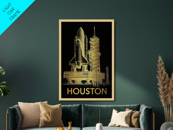 Houston Texas travel, Metallic Gold Print, Closing Gift, Metal Art, Wood Framed Art, Anniversary Travel Gift, Retirement Travel Gift