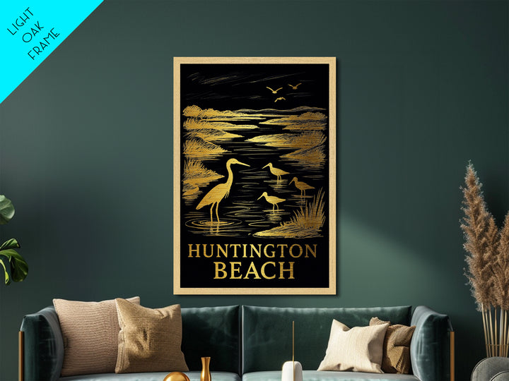 Huntington Beach California art, Metallic Gold Art, Travel Art Prints, Metal Art, Wood Framed Art, Adventure Lover Gift, Traveler Gift