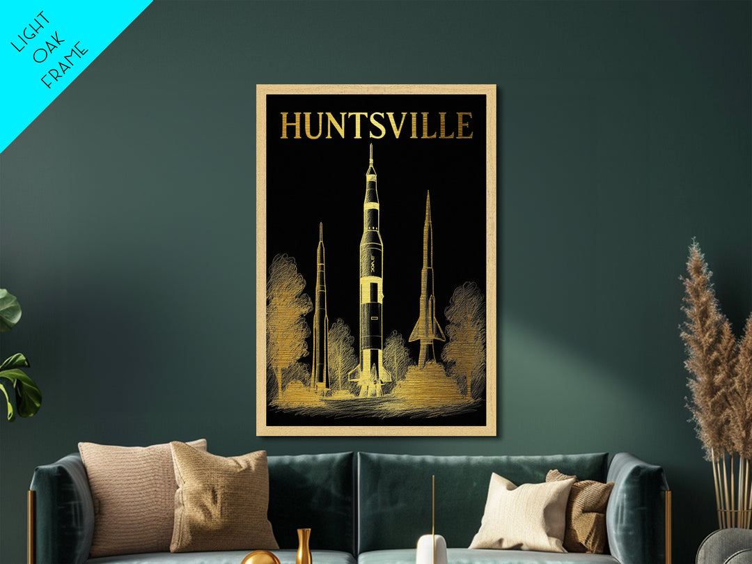 Huntsville Alabama travel, Metallic Gold Print, Modern House Art, Metal Art, Wood Framed Art, Traveler Gift, Destination Gift