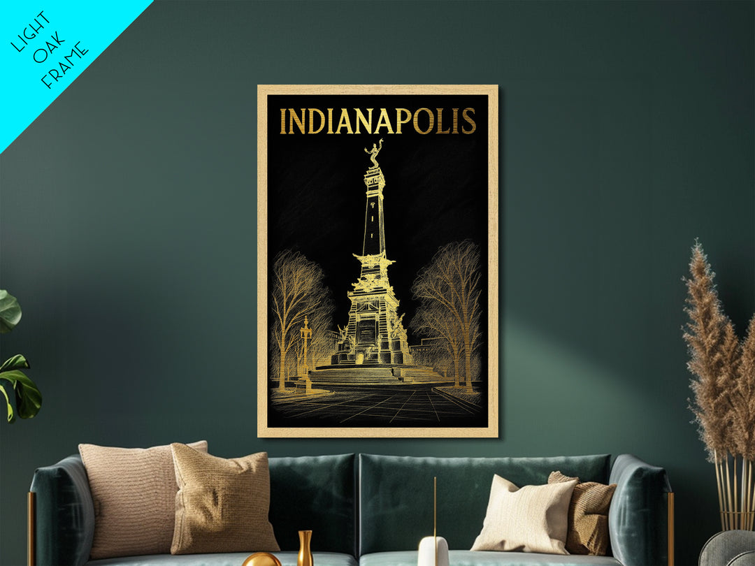 Indianapolis Indiana travel, Metallic Gold Print, Modern House Art, Metal Art, Wood Framed Art, Wanderlust Gift, Travel Art Prints