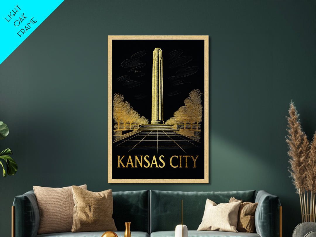 Kansas City Kansas travel, Metallic Gold Print, Modern House Art, Metal Art, Wood Framed Art, Wanderlust Gift, Travel Art Prints