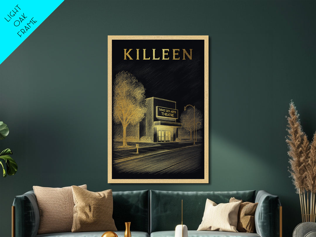 Killeen Texas travel, Metallic Gold Print, College Dorm Décor, Metal Art, Wood Framed Art, Graduation Travel Gift, Traveler Gift