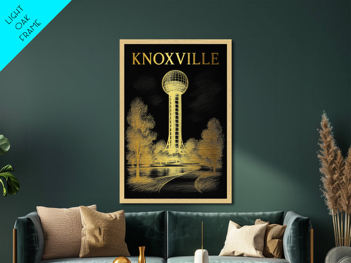 Knoxville Tennessee travel, Metallic Gold Print, Modern Skyline Wall Print, Metal Art, Wood Framed Art, Adventure Lover Gift, Travel Gift