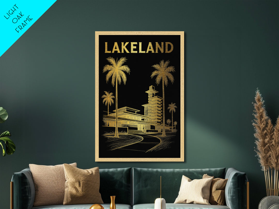 Lakeland Florida travel, Metallic Gold Print, Modern House Art, Metal Art, Wood Framed Art, Wanderlust Gift, Travel Art Prints