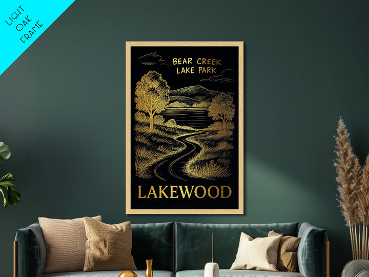 Lakewood California travel, Metallic Gold Print, College Dorm Décor, Metal Art, Wood Framed Art, Graduation Travel Gift, Traveler Gift