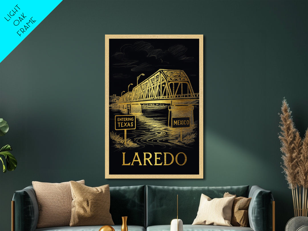 Laredo Texas art, Metallic Gold Art, Travel Art Prints, Metal Art, Wood Framed Art, Adventure Lover Gift, Traveler Gift