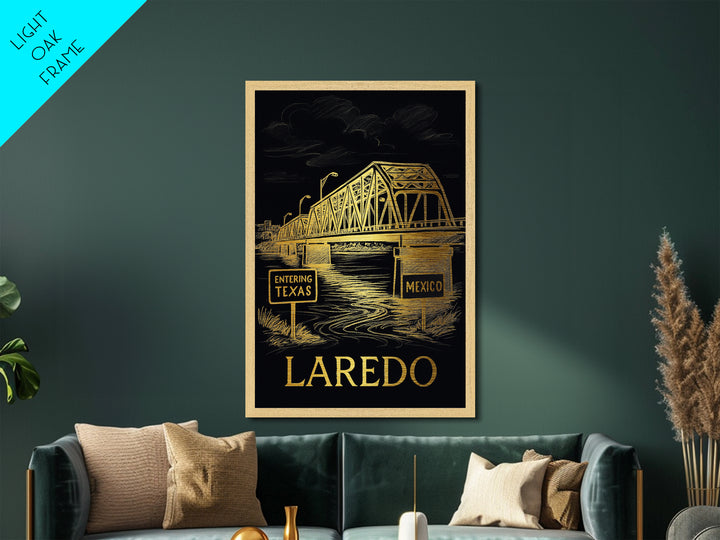 Laredo Texas art, Metallic Gold Art, Travel Art Prints, Metal Art, Wood Framed Art, Adventure Lover Gift, Traveler Gift