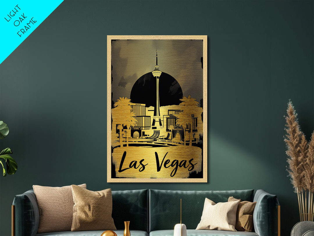 Las Vegas Nevada travel, Metallic Gold Print, College Dorm Décor, Metal Art, Wood Framed Art, Graduation Travel Gift, Traveler Gift