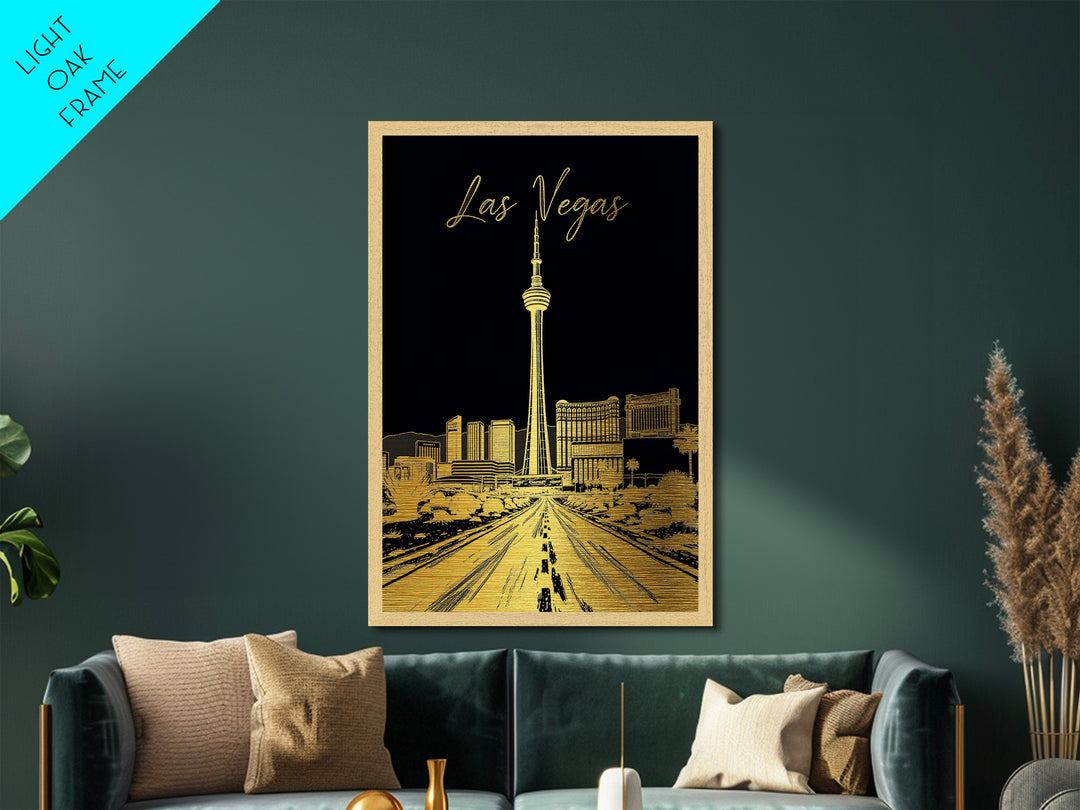 Las Vegas Nevada art, Metallic Gold Art, Best Friend Gifts, Metal Art, Wood Framed Art, Birthday Travel Gift, Destination Gift