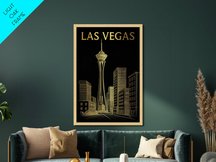 Las Vegas Nevada travel, Metallic Gold Print, Modern Skyline Wall Print, Metal Art, Wood Framed Art, Adventure Lover Gift, Travel Gift