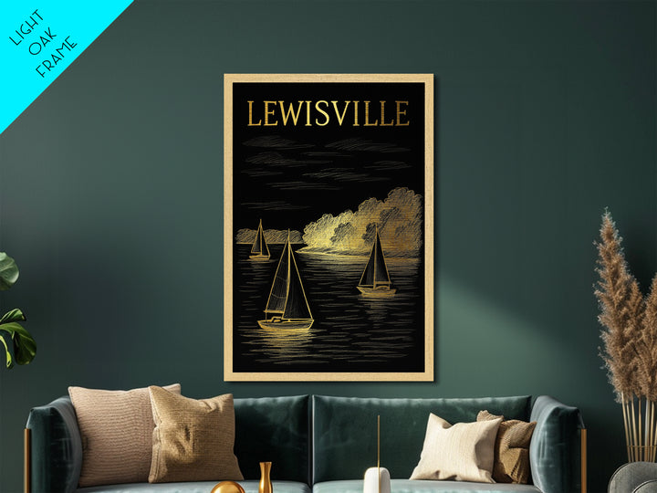 Lewisville Texas travel, Metallic Gold Print, Modern House Art, Metal Art, Wood Framed Art, Traveler Gift, Destination Gift
