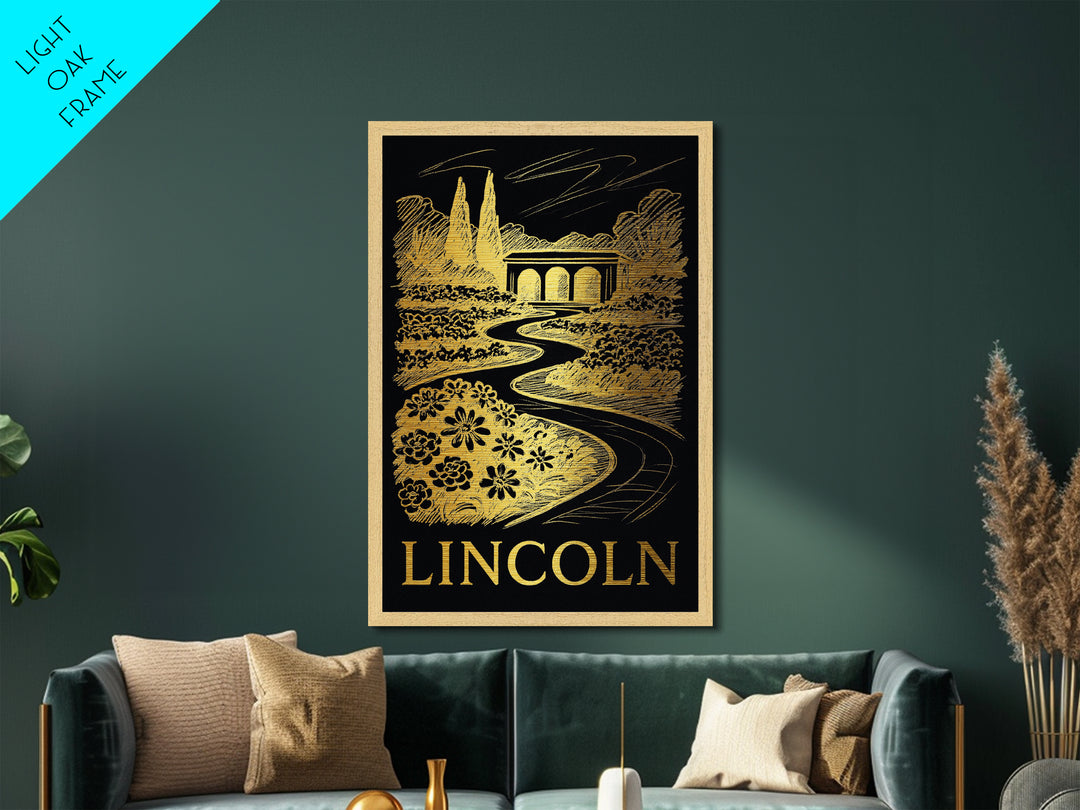 Lincoln Nebraska art, Metallic Gold Art, Housewarming Gift, Metal Art, Wood Framed Art, Newlywed Travel Gift, Honeymoon Gift