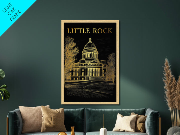 Little Rock Arkansas travel, Metallic Gold Print, Closing Gift, Metal Art, Wood Framed Art, Anniversary Travel Gift, Retirement Travel Gift