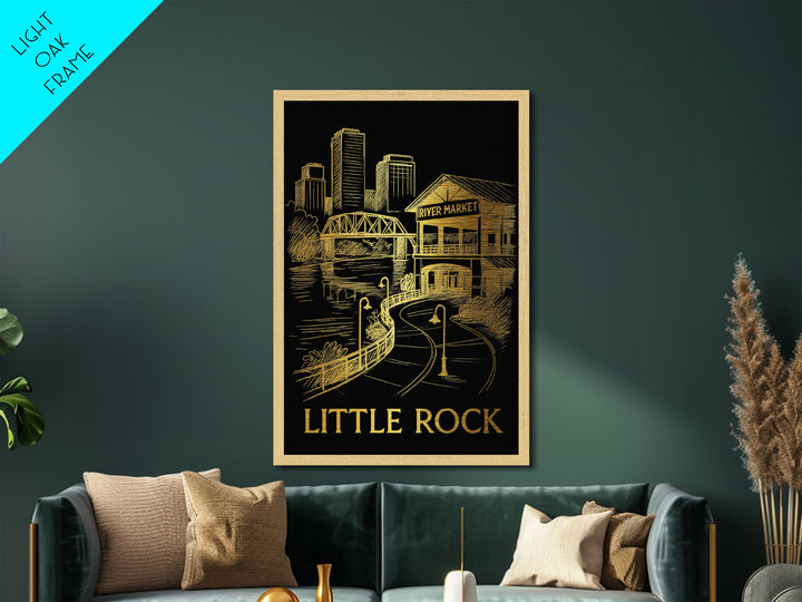 Little Rock Arkansas art, Metallic Gold Art, Office Decor, Metal Art, Wood Framed Art, Graduation Travel Gift, Destination Gift