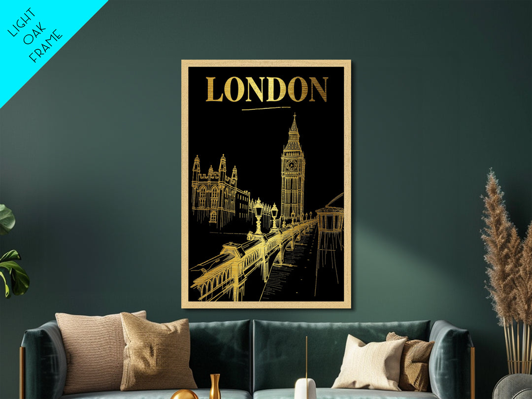London travel, Metallic Gold Print, Modern House Art, Metal Art, Wood Framed Art, Best Friend Gifts, Wanderlust Gift