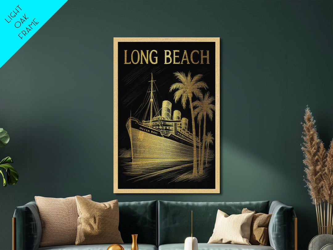 Long Beach California travel, Metallic Gold Print, Modern House Art, Metal Art, Wood Framed Art, Traveler Gift, Destination Gift
