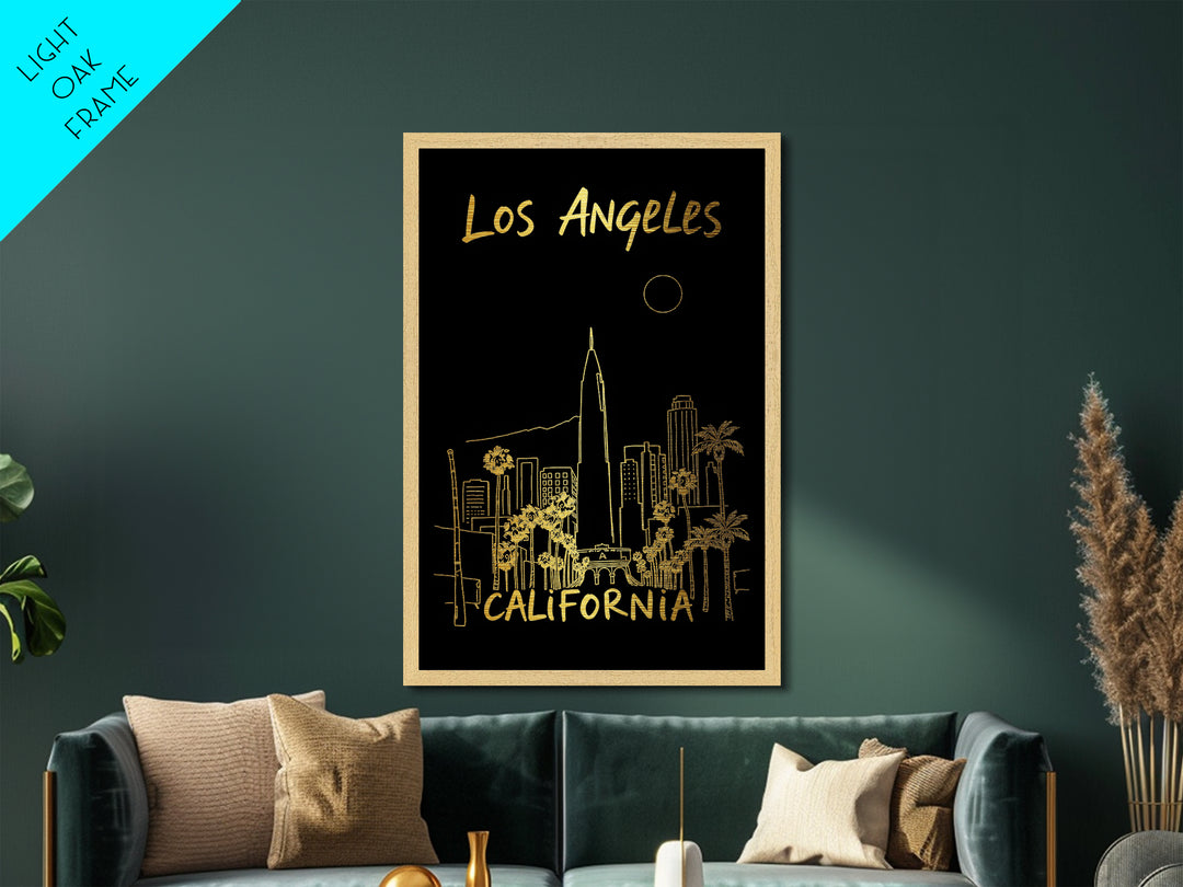 Los Angeles California travel, Metallic Gold Print, College Dorm Décor, Metal Art, Wood Framed Art, Graduation Travel Gift, Traveler Gift