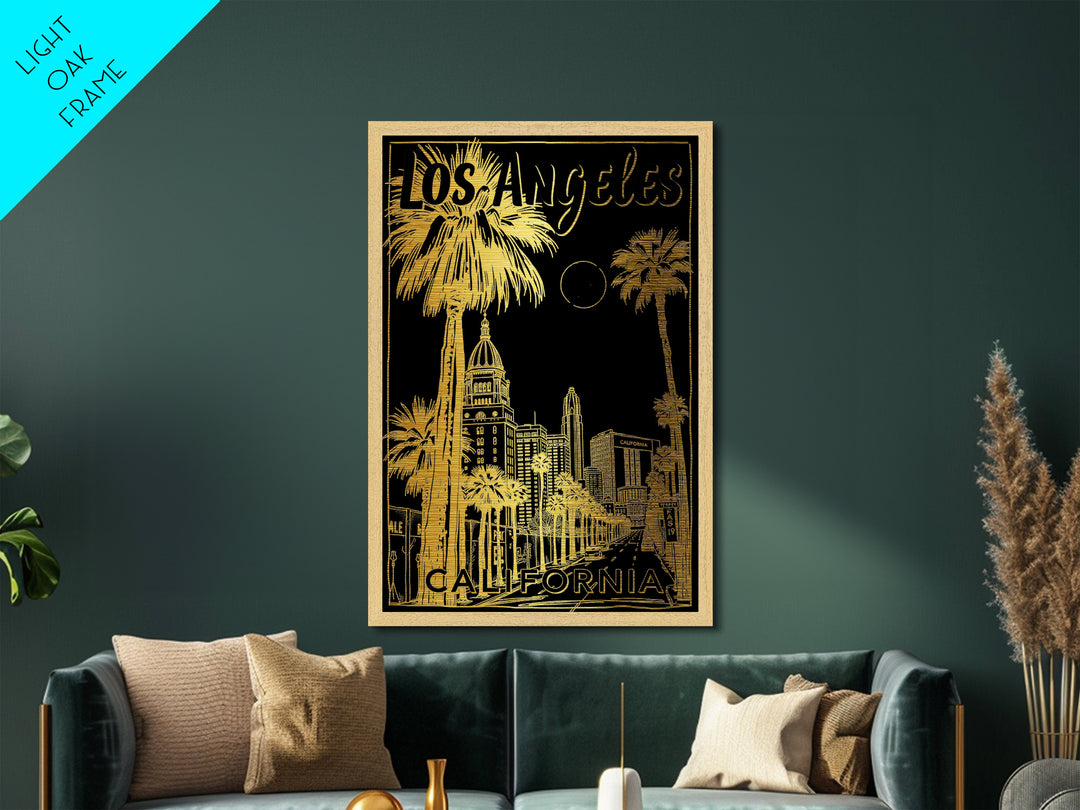 Los Angeles California art, Metallic Gold Art, Best Friend Gifts, Metal Art, Wood Framed Art, Birthday Travel Gift, Destination Gift