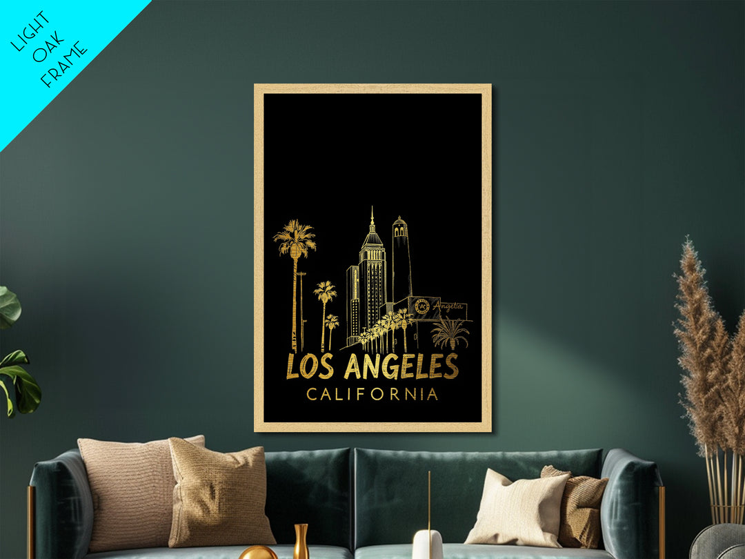 Los Angeles California art, Metallic Gold Art, Housewarming Gift, Metal Art, Wood Framed Art, Newlywed Travel Gift, Honeymoon Gift