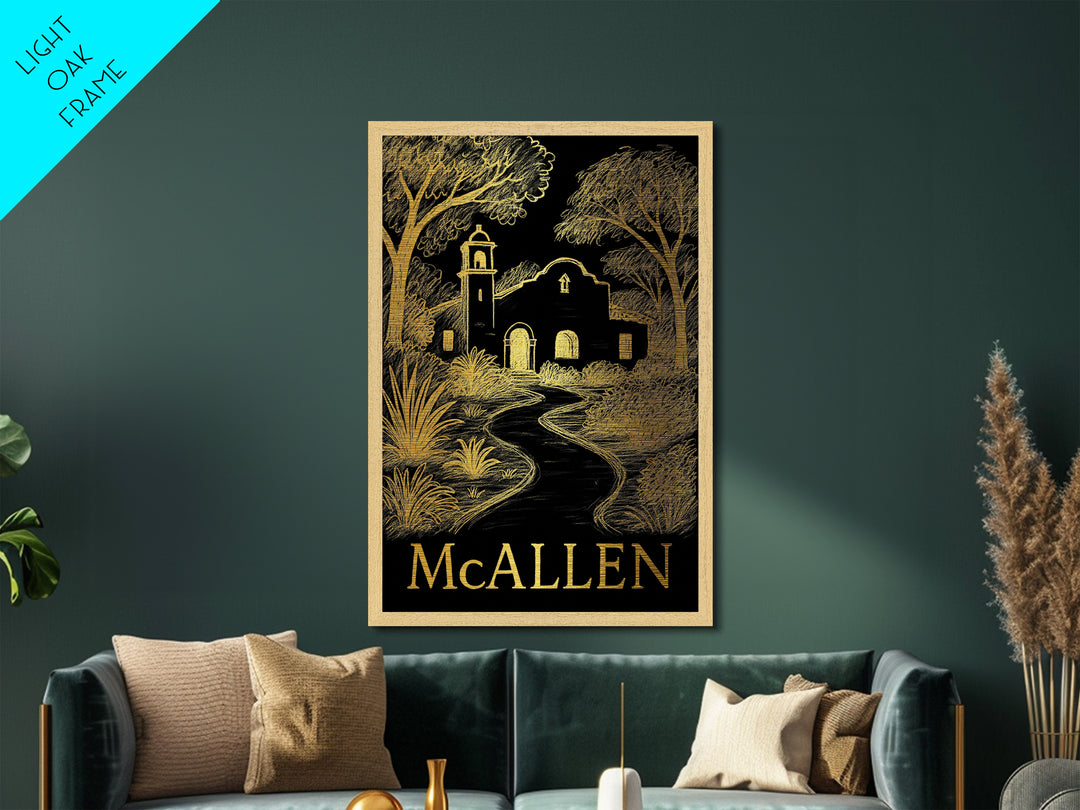 McAllen Texas art, Metallic Gold Art, Best Friend Gifts, Metal Art, Wood Framed Art, Birthday Travel Gift