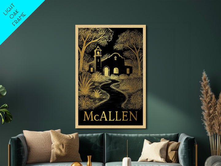 McAllen Texas art, Metallic Gold Art, Best Friend Gifts, Metal Art, Wood Framed Art, Birthday Travel Gift
