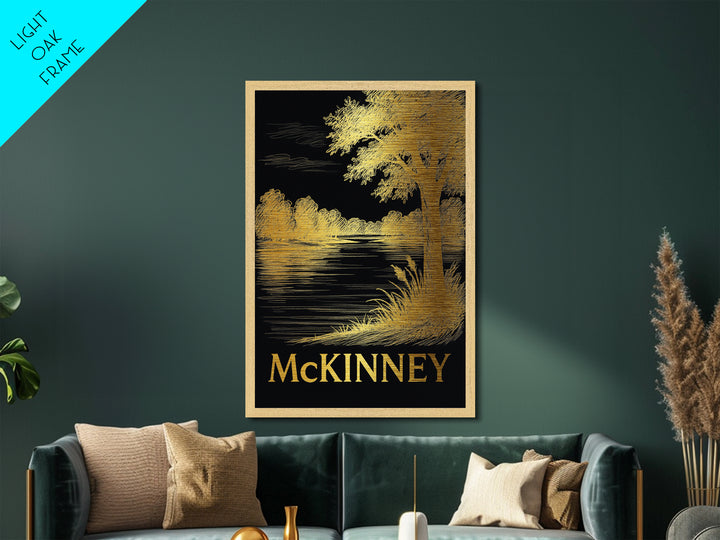 McKinney Texas art, Metallic Gold Art, Housewarming Gift, Metal Art, Wood Framed Art, Newlywed Travel Gift