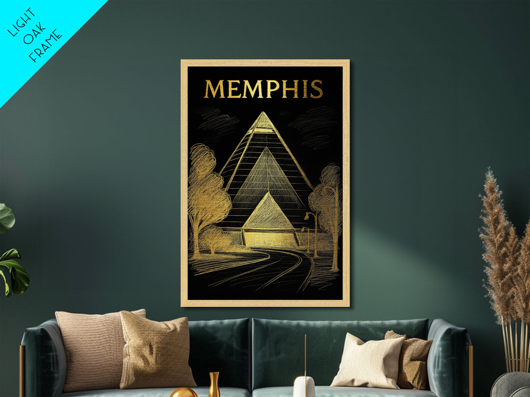 Memphis Tennessee travel, Metallic Gold Print, Closing Gift, Metal Art, Wood Framed Art, Anniversary Travel Gift