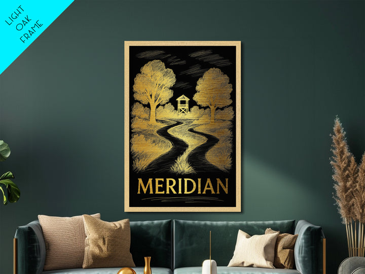 Meridian Idaho art, Metallic Gold Art, Modern House Art, Metal Art, Wood Framed Art, Graduation Travel Gift