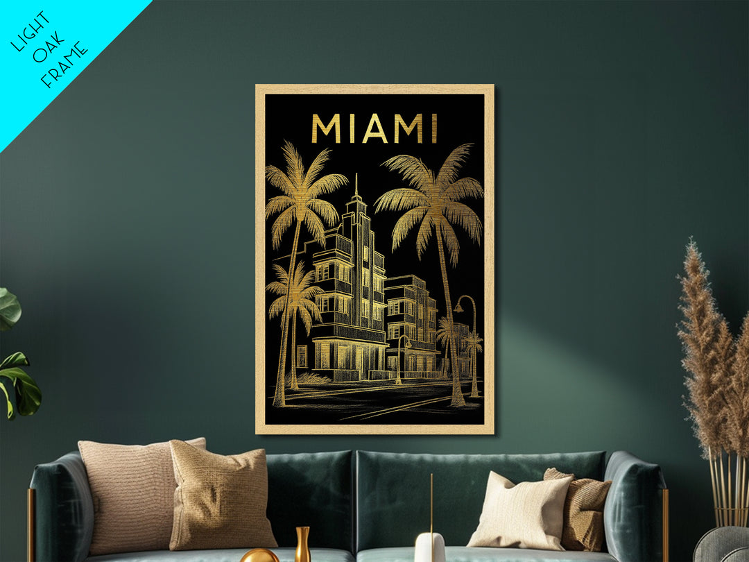Miami Florida travel, Metallic Gold Print, Closing Gift, Metal Art, Wood Framed Art, Anniversary Travel Gift